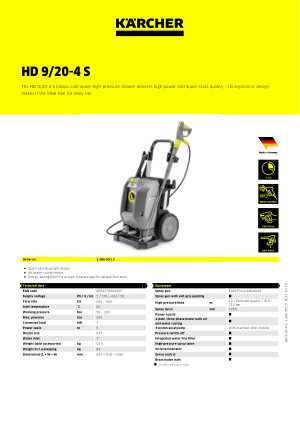 מידע על המוצר מכונת שטיפה בלחץ גבוה HD 9/20-4 S